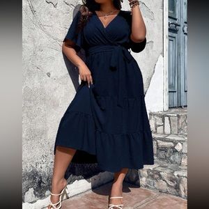 Plus size butterfly sleeve ruffle hem dress